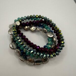 Faceted Blue Czech Glass Swarovski Crystal Beaded Stretch Stacking Bracelet